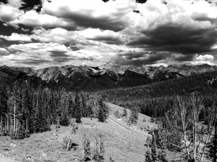 black and white photo of mountains