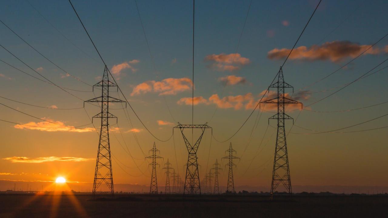 power lines at sunset